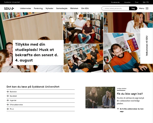 screenshot of University of Southern Denmark website