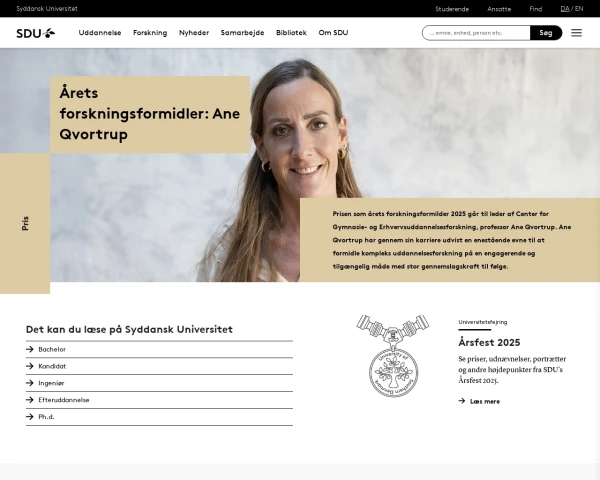 screenshot of University of Southern Denmark website