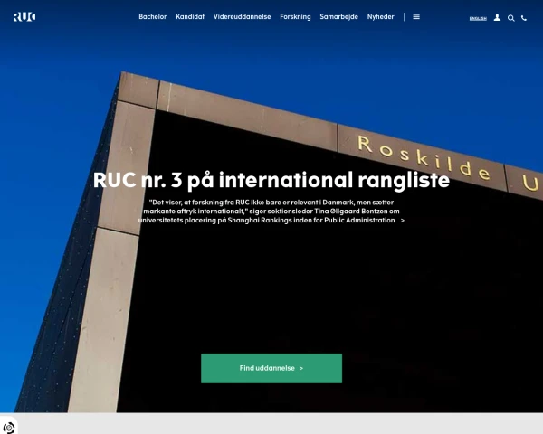 screenshot of Roskilde University website