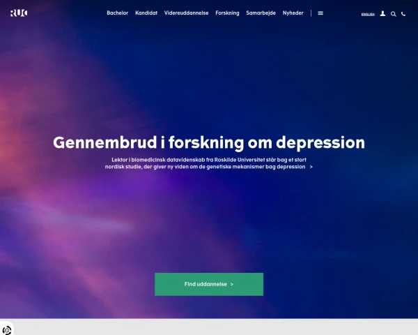 screenshot of Roskilde University website