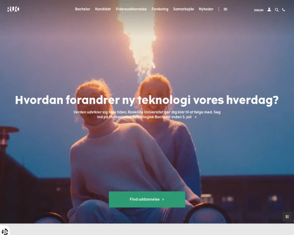 screenshot of Roskilde University website