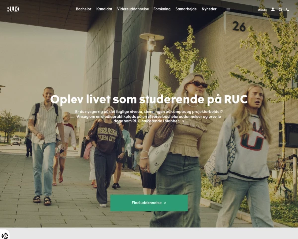screenshot of Roskilde University website