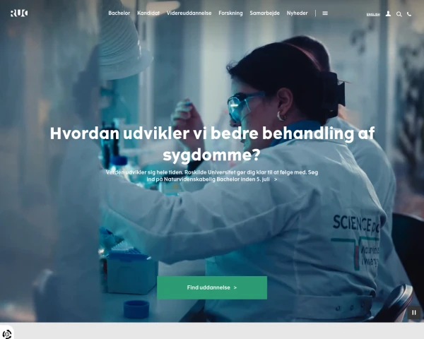 screenshot of Roskilde University website