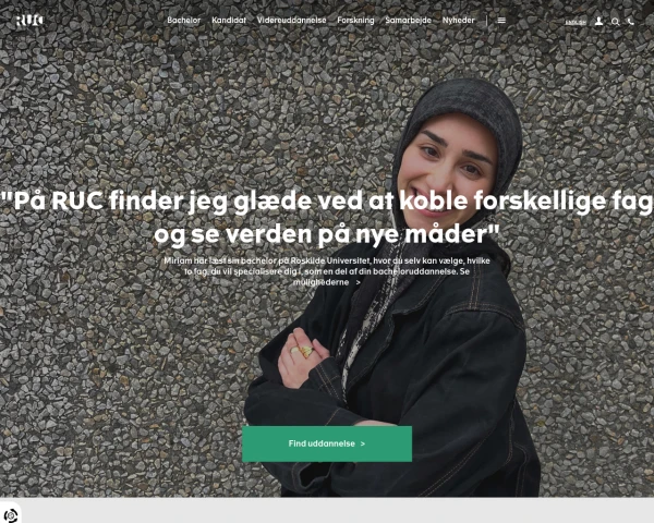 screenshot of Roskilde University website