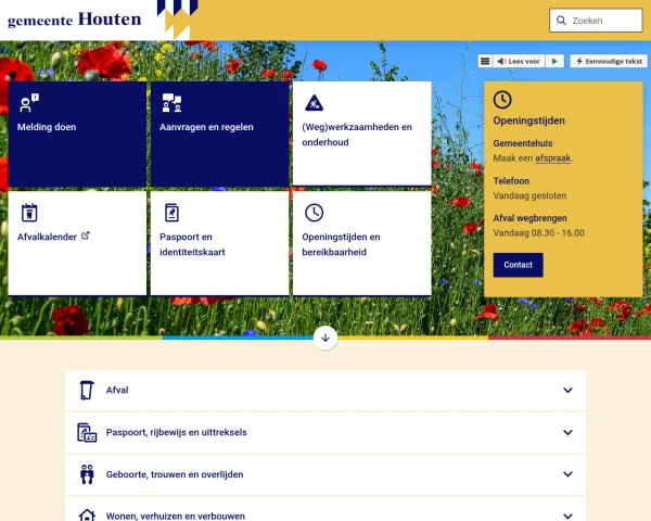 screenshot of Houten website