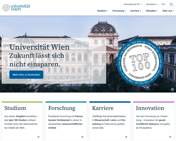 screenshot of University of Vienna website