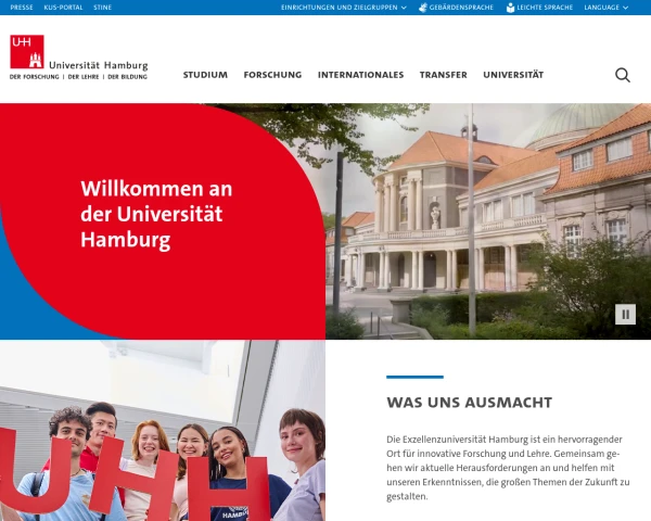 screenshot of University of Hamburg website
