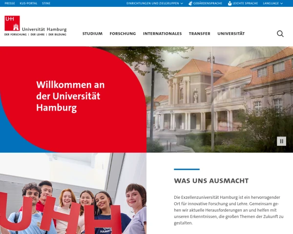 screenshot of University of Hamburg website