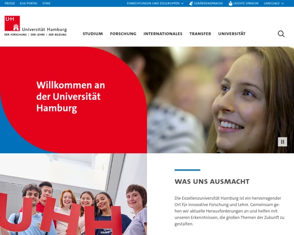 screenshot of University of Hamburg website