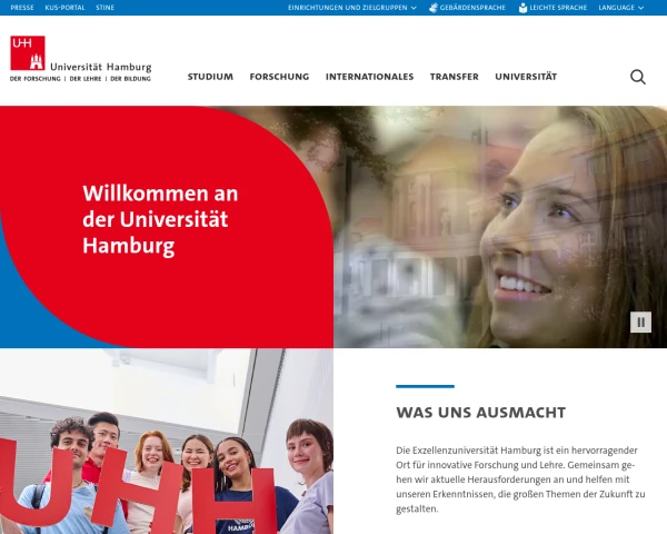 screenshot of University of Hamburg website