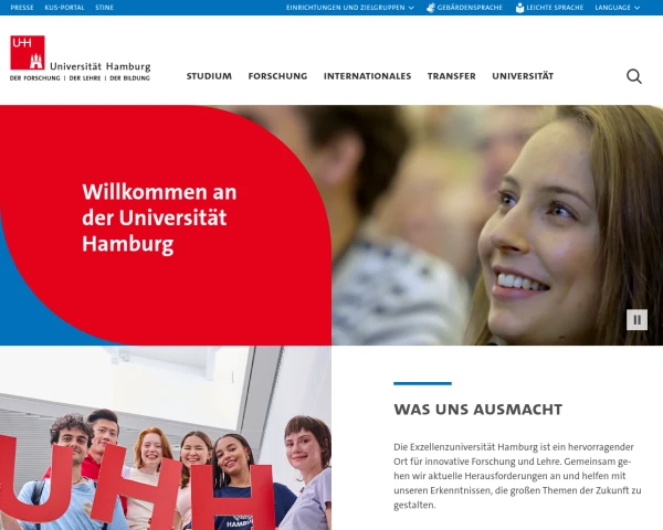 screenshot of University of Hamburg website