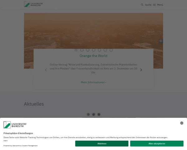 screenshot of University of Bayreuth website