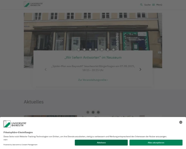 screenshot of University of Bayreuth website