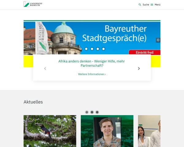 screenshot of University of Bayreuth website