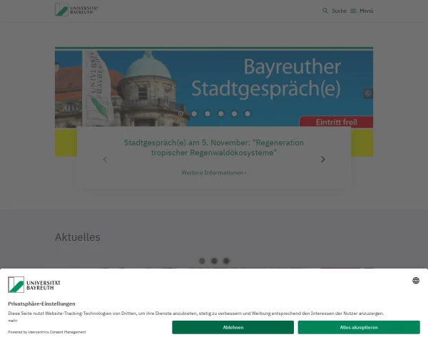 screenshot of University of Bayreuth website