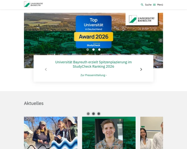 screenshot of University of Bayreuth website