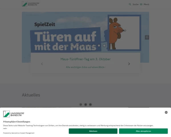 screenshot of University of Bayreuth website
