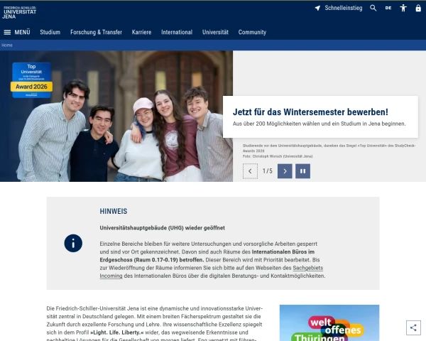 screenshot of University of Jena website