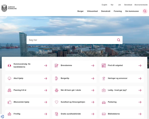 screenshot of Aarhus Kommune website