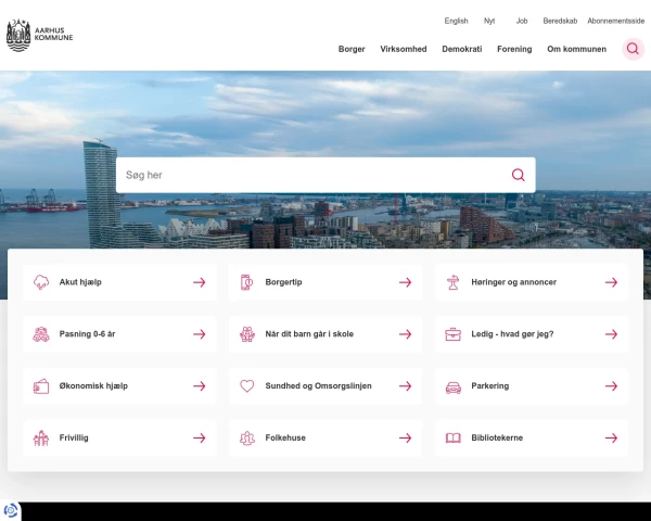 screenshot of Aarhus Kommune website