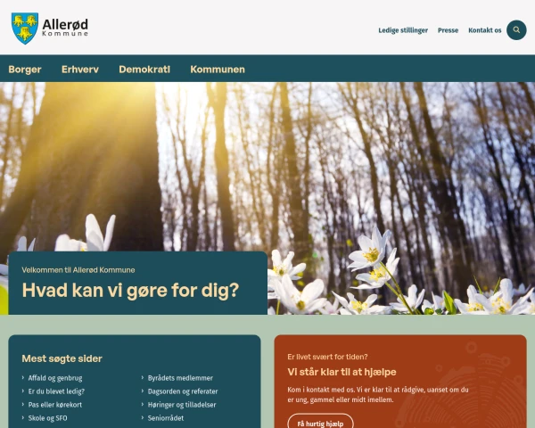 screenshot of Allerød Kommune website