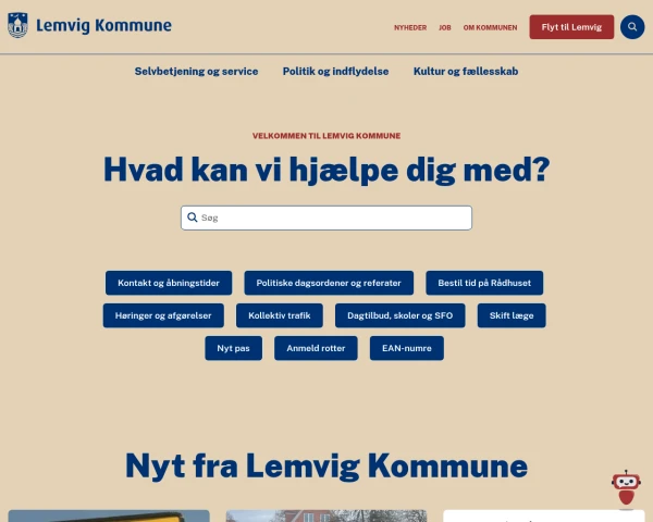 screenshot of Lemvig Kommune website