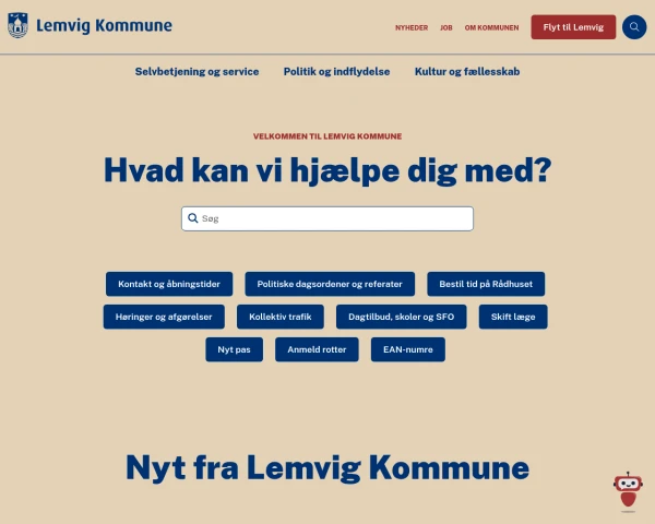screenshot of Lemvig Kommune website