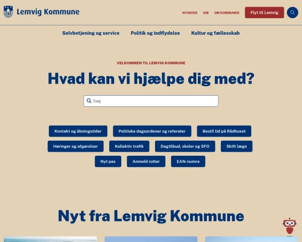 screenshot of Lemvig Kommune website