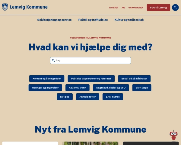 screenshot of Lemvig Kommune website