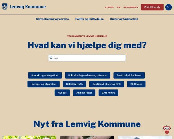 screenshot of Lemvig Kommune website
