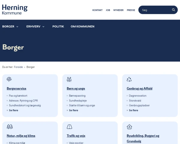 screenshot of Herning Kommune website