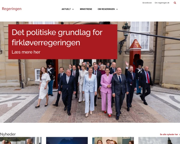 screenshot of Regeringen website