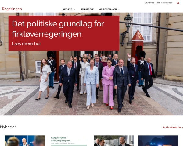 screenshot of Regeringen website