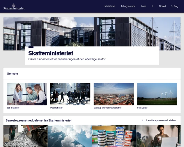screenshot of Skatteministeriet website