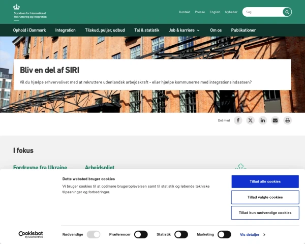 screenshot of Styrelsen for International Rekruttering og Integration website