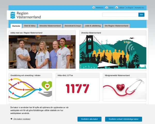 screenshot of Västernorrlands län website