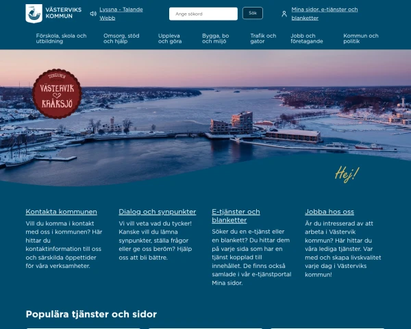 screenshot of Västervik website