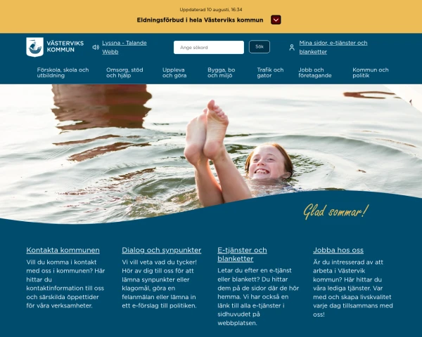screenshot of Västervik website