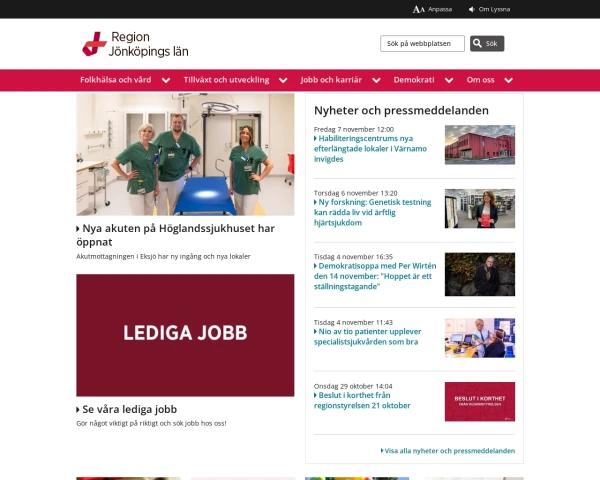 screenshot of Jönköpings län website