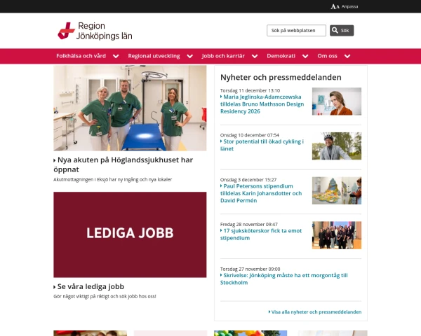screenshot of Jönköpings län website