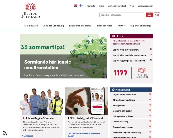 screenshot of Södermanlands län website