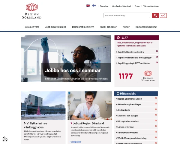 screenshot of Södermanlands län website