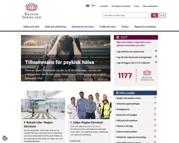 screenshot of Södermanlands län website