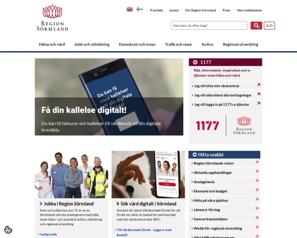 screenshot of Södermanlands län website
