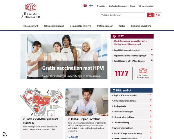 screenshot of Södermanlands län website