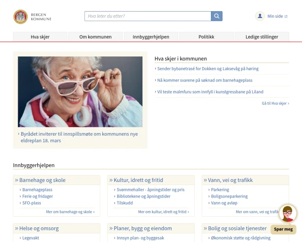 screenshot of Bergen website