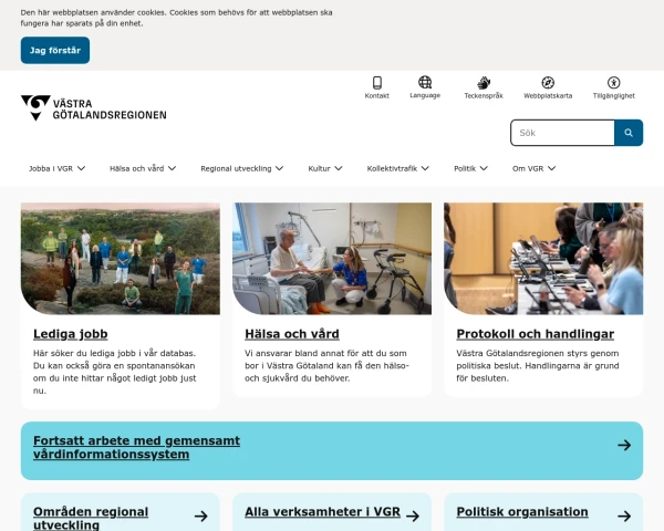 screenshot of Västra Götalands län website