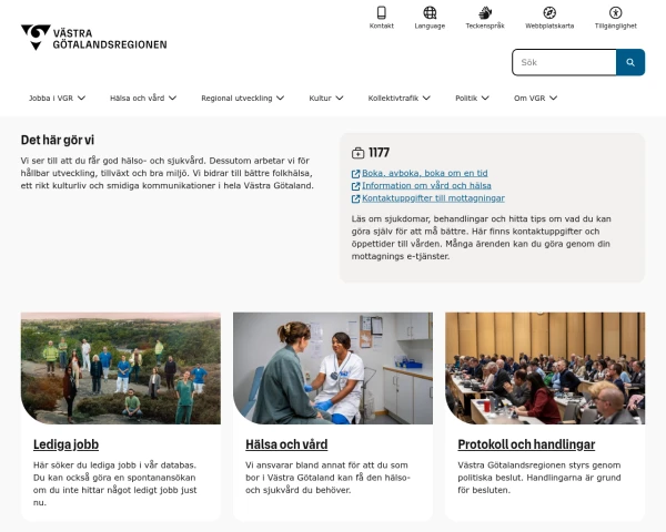 screenshot of Västra Götalands län website