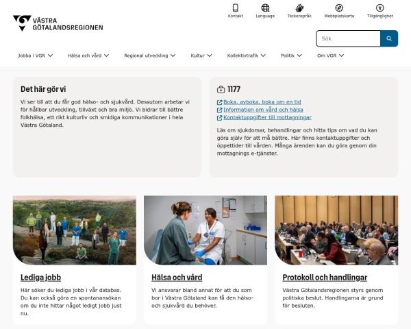 screenshot of Västra Götalands län website