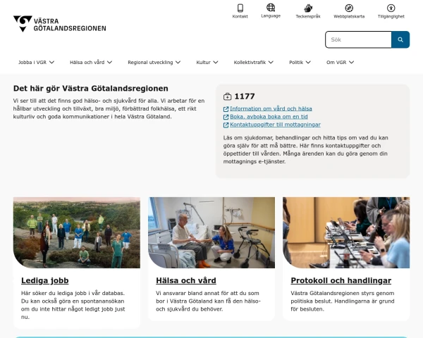screenshot of Västra Götalands län website